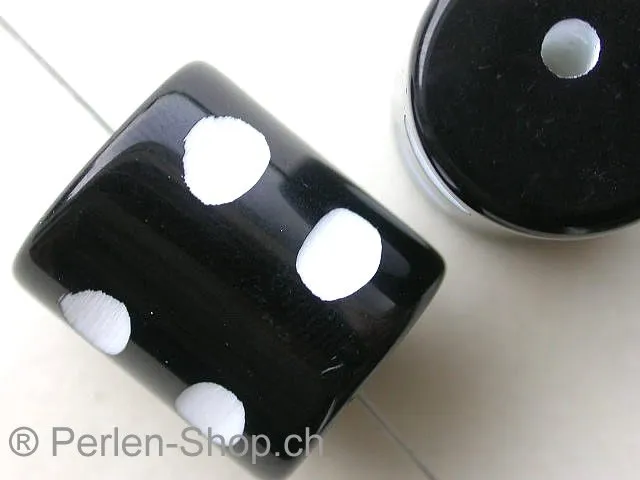 Kunststoffperle zylinder mit punkte, schwarz/weiss, ±19mm, 1 Stk