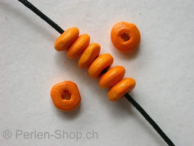Heishi Holzperlen linsen, orange, 7mm, 50 Stk.