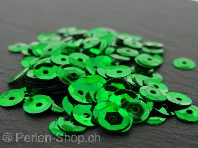 Cup Sequins (paillette), Color: Green, Size: 6mm, Qty: 5 gram