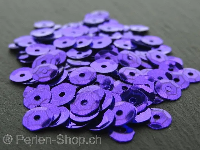 Cup Sequins (paillette), Color: purple, Size: 6mm, Qty: 5 gram