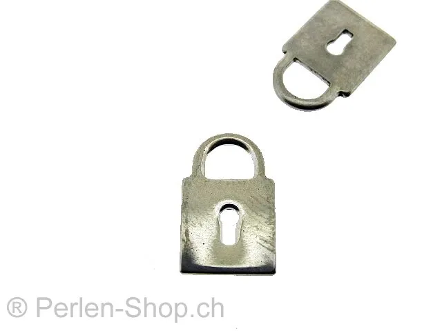 Stainless Steel Pendant lock, Color: Platinum, Size: ±14x9mm, Qty: 1 pc.