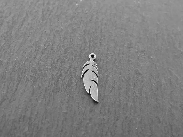 Stainless Steel Feather, Color: Platinum, Size: ±15x4mm, Qty: 1 pc.