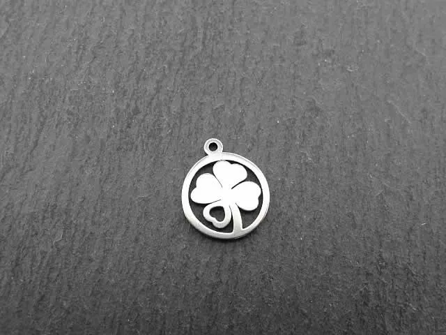 Stainless Steel Shamrock, Color: Platinum, Size: ±10mm, Qty: 1 pc.