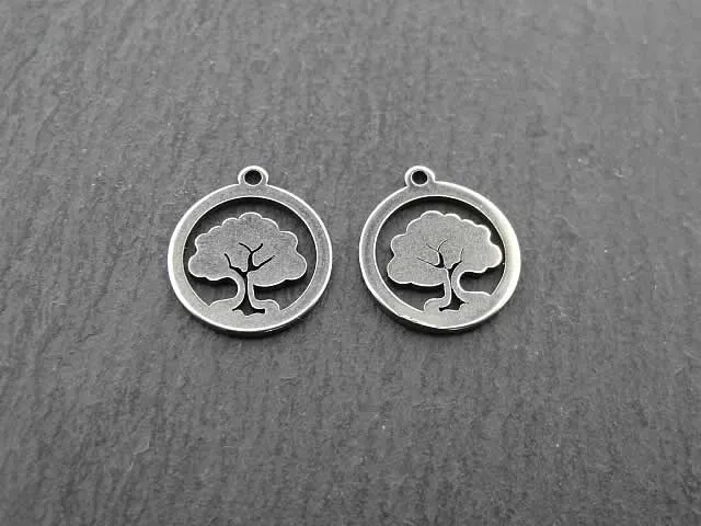Stainless Steel Tree of Life, Color: Platinum, Size: ±12mm, Qty: 1 pc.