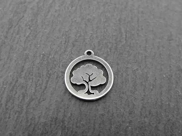 Stainless Steel Tree of Life, Color: Platinum, Size: ±12mm, Qty: 1 pc.