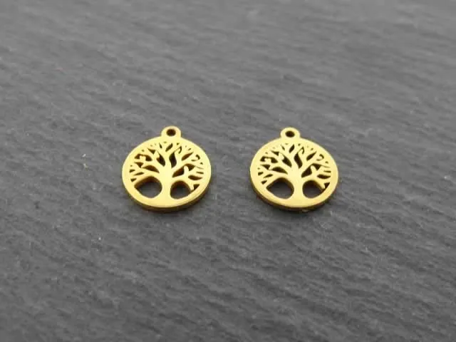 Stainless Steel Tree of Life, Color: Gold, Size: ±9mm, Qty: 1 pc.