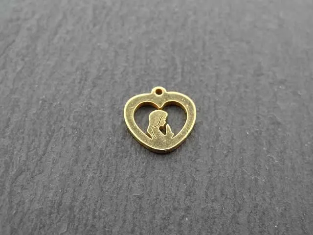 Stainless Steel Heart, Color: Gold, Size: ±11mm, Qty: 1 pc.