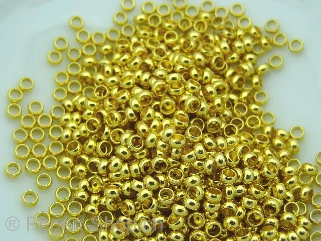 Perles à ecraser acier inoxydable, Couleur: plaqué or, Taille: ± 2mm, Quantite: 5 piece