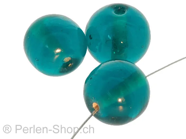 Perles de verre faites à la main rondes, Couleur: turquoise, Taille: ±16mm, Quantite: 5 piece