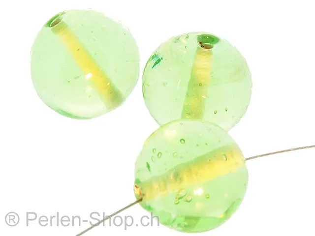 Perles de verre faites à la main rondes, Couleur: vert, Taille: ±16mm, Quantite: 5 piece