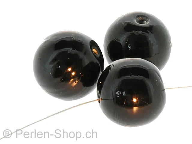 Handmade Glass Round, Color: Black, Size: ±16mm, Qty: 5 pc.