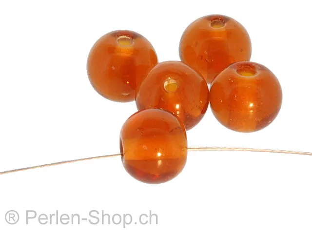 Handmade Glass Round, Color: Brown, Size: ±10mm, Qty: 10 pc.