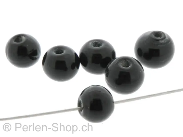 Handmade Glass Round, Color: Black, Size: ±6mm, Qty: 30 pc.