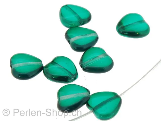 Glas Herz, Farbe: Grün, Grösse: 10 mm, Menge: 10 Stk.