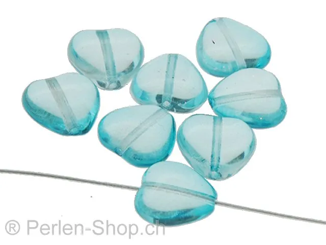 Glas Herz, Farbe: Türkis, Grösse: 10 mm, Menge: 10 Stk.