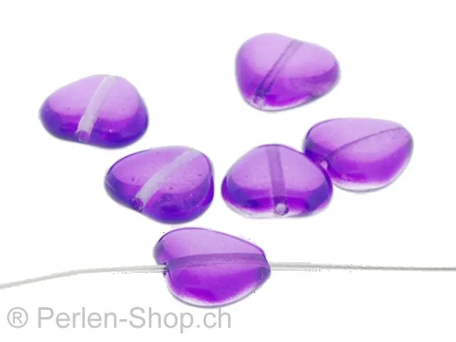 Glas Herz, Farbe: Violett, Grösse: 10 mm, Menge: 10 Stk.