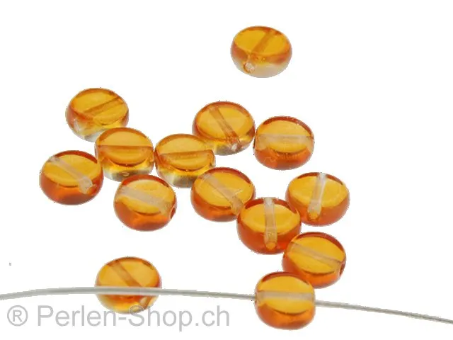 perle disque, Couleur: orange, Taille: 6 mm, Quantite: 20 piece