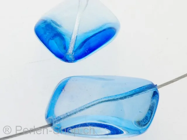 Glas Nugget, Farbe: Blau, Grösse: 24 mm, Menge: 2 Stk.