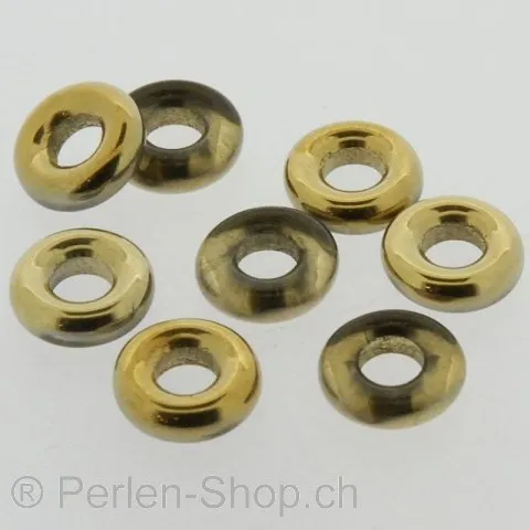 Heishi Glas Ring Farbe: Gold, Grösse: ±9X3mm, Menge: 20 Stk.