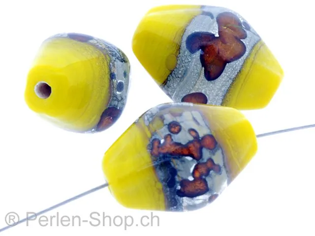 Glass bicone, Color: yellow, Size: ±18mm, Qty: 3 pc.