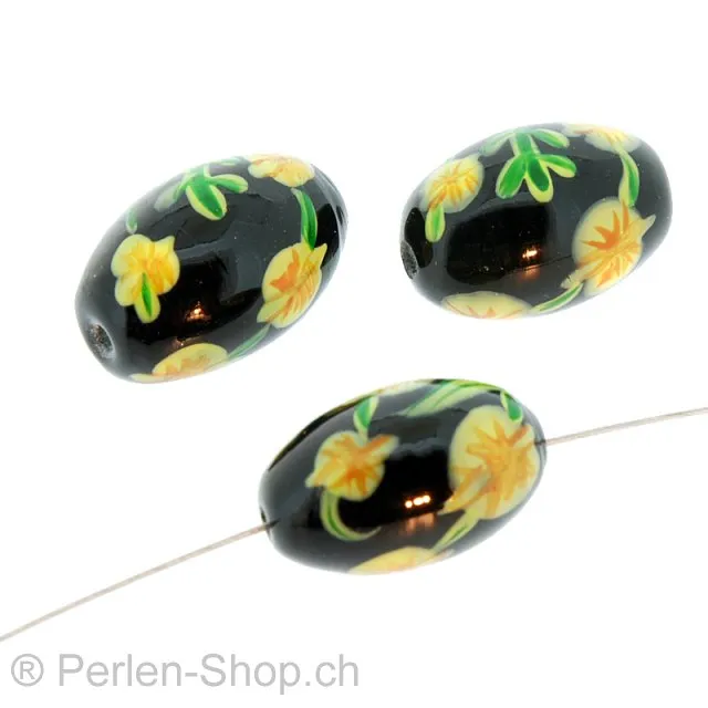 Glass Bead mit Yellow, Color: Black, Size: 18 mm, Qty: 2 pc.