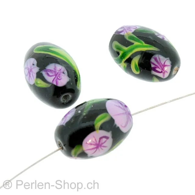 Glass Bead mit Lilac, Color: Black, Size: 18 mm, Qty: 2 pc.
