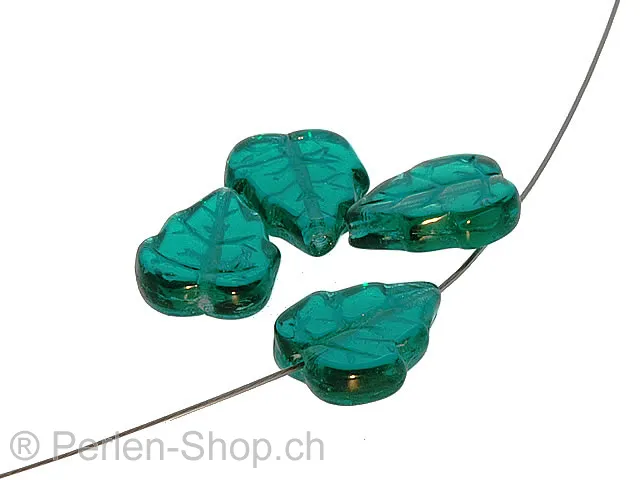 Glas Blatt, Farbe: Grün, Grösse: ±15mm, Menge: 10 Stk.