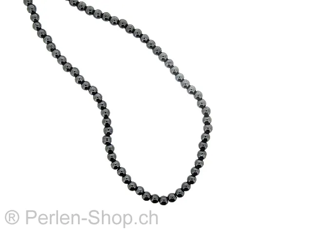 BULK Perles rondes en hématite, pierre semi précieuse, Couleur: gris, Taille: ±4mm, Quantite: chaîne ± 40cm, (±113 piece)