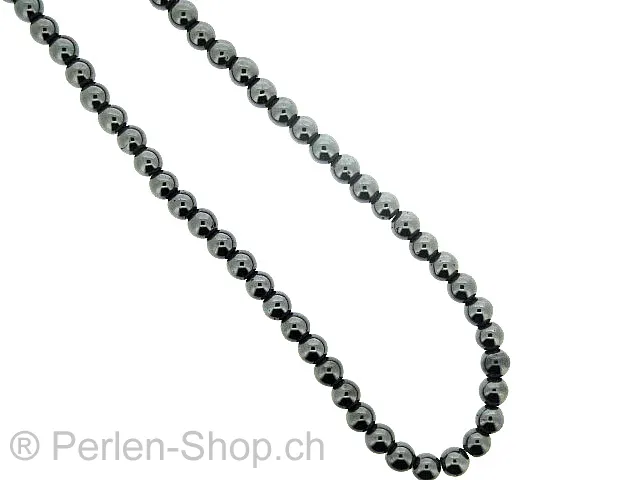 BULK Perles rondes en hématite, pierre semi précieuse, Couleur: gris, Taille: ±6mm, Quantite: chaîne ± 40cm, (±75 piece)
