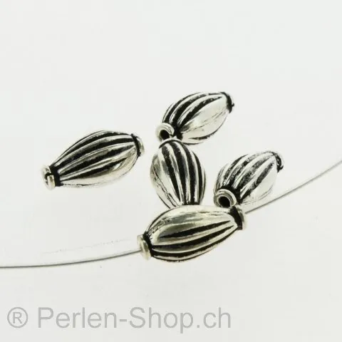 Silver Bead oval real silver plated, ±13x7mm, 5 pc.
