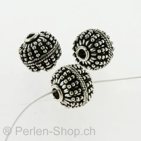 Silver Bead round real silver plated, ±14x14mm, 2 pc.