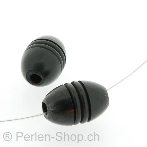perle ellipse, Couleur: noir, Taille: ±22 mm, Quantite: 2 piece
