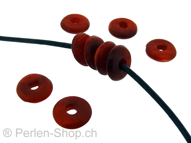 Heishi Horn Scheibe, Farbe: rot, Grösse: ±12x3mm, Menge: 15 Stk.