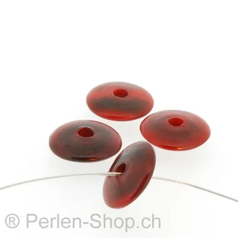perle disque, Couleur: rouge, Taille: ±15 mm, Quantite: 10 piece