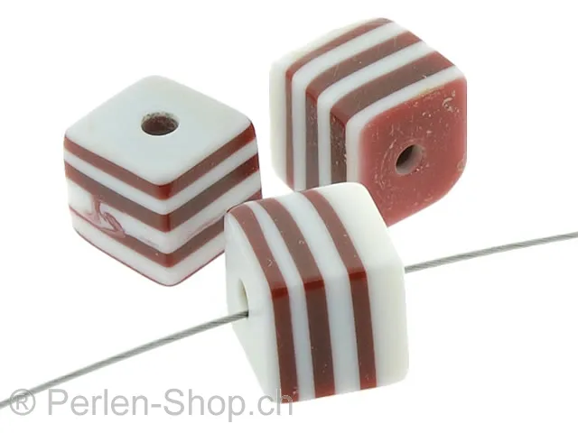 perle cube, Couleur: bordeaux, Taille: ±10x10mm, Quantite: 2 piece