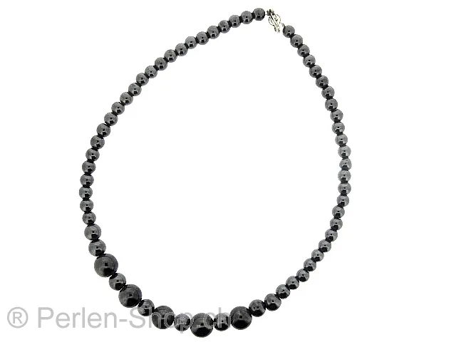 BULK Perles rondes en hématite, pierre semi précieuse, Couleur: gris, Taille: ±8mm, Quantite: chaîne ± 40cm, (±55 piece)BULK