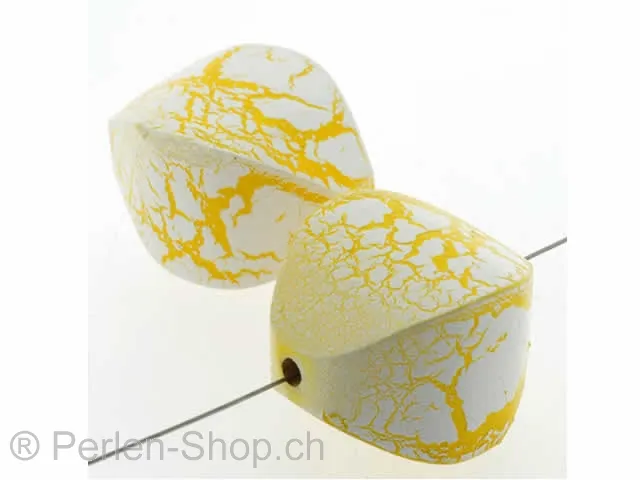 BULK perle bois ellipse, Couleur: jaune, Taille: 30 mm, Quantite: 25 piece
