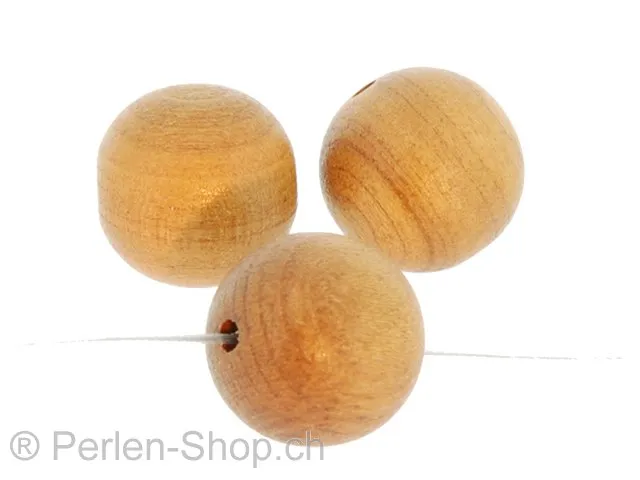 perle ronde bois de cerisier, Couleur: brun, Taille: ±15 mm, Quantite: 5 piece