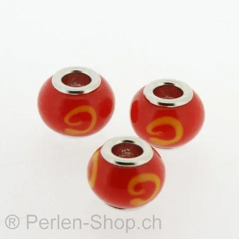 Troll-Beads Style Glas Beads, red, ±10x13mm, 1 pc.