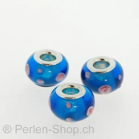 Troll-Beads Style Glasperlen, blau, ±10x13mm, 1 Stk.