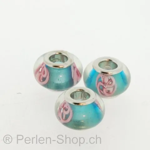Troll-Beads Style Glas Beads, turquoise, ±10x13mm, 1 pc.
