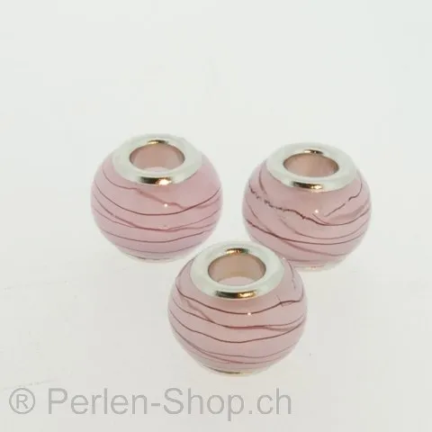 Troll-Beads Style Glasperlen, rosa, ±10x13mm, 1 Stk.