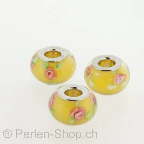Troll-Beads Style Glasperlen, gelb, ±10x13mm, 1 Stk.