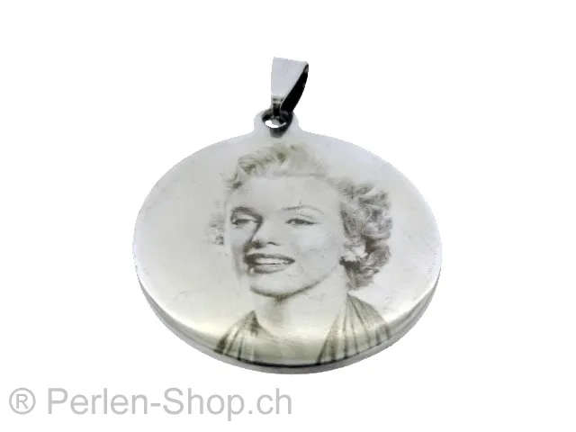 Engrave Stainless steel pendant with your own design, Color: Platinum, Size: ±33mm, Qty: 1 pc.