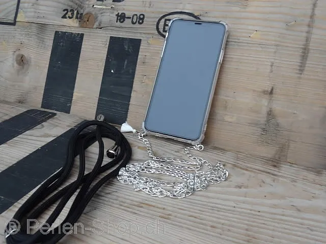 Mobile phone case with cord and chain for various models, color: chain, silver & cord, black