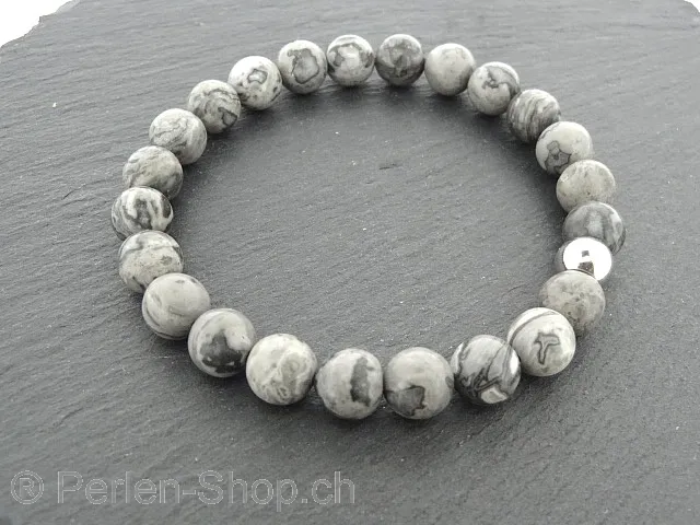 Semi-Precious stone bracelet with 8mm Marbel Jasper and stainless steel bead