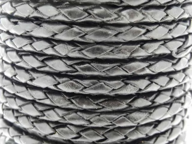 BULK Lederband (Bolo) geflochten, 1 Spule, Farbe: schwarz, Grösse: ±4mm, Menge: ±25 meter