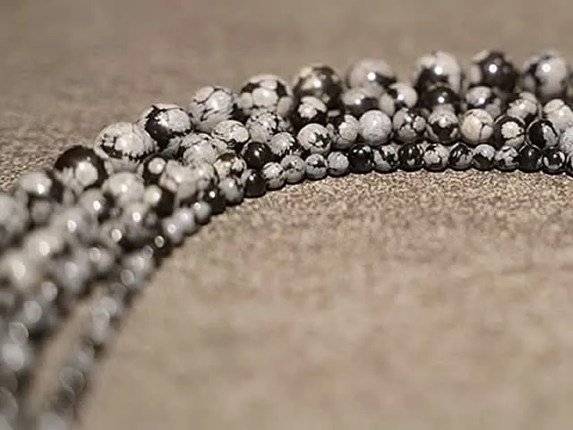 Snowflake Obsidian, Semi-Precious Stone, Color: grey, Size: ±10mm, Qty: 1 string 38cm (±36 pc.)