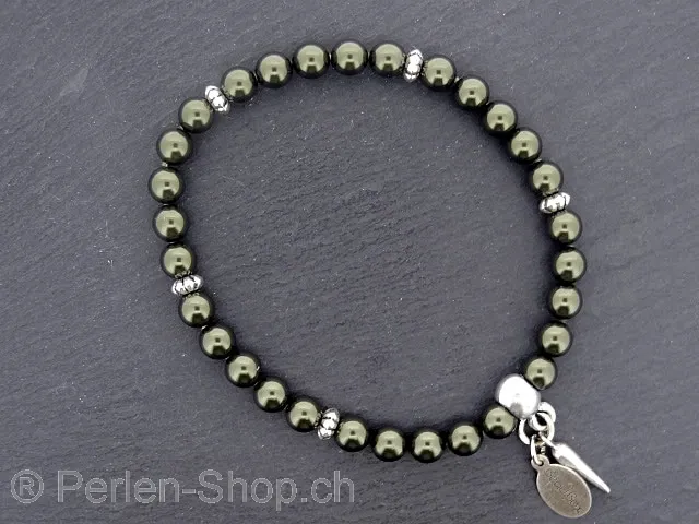 Swarovski Crystal Pearls 6mm Bracelet, Dark Green
