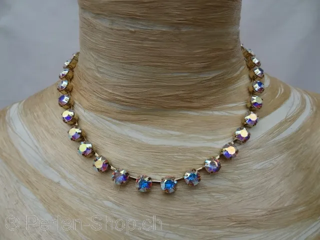 Gold plated necklace, edged with 8 mm Swarovski Crystal rhinestones